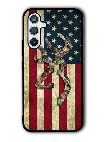 Browning Deer Real Tree Camo USA Flag Samsung Galaxy A54 A53 A52 A42 A34 A32 A23 A22 A21 A14 A13 A12 A04s A03s A02s 5G 4G Case