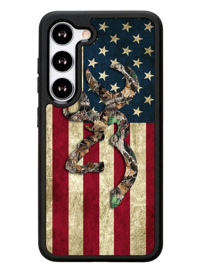 Browning Deer Real Tree Camo USA Flag Samsung Galaxy S23 5G Case