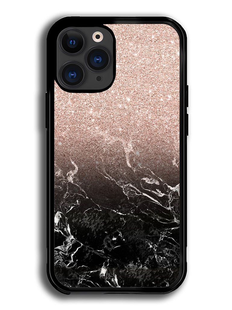 Modern rose gold ombre black marble iPhone 13 Pro Case